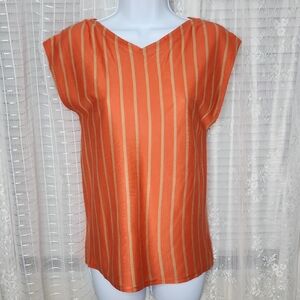 Vintage Christian Dior Orange Striped Women's Top Blouse SzS